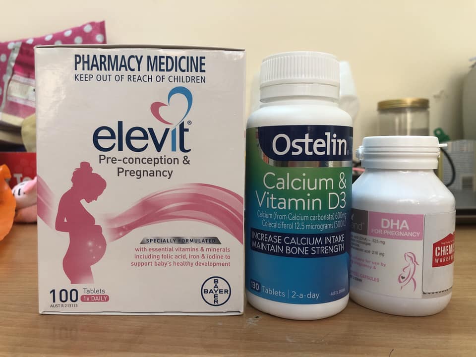 COMBO BẦU ÚC: Elevit - Canxi ostelin - Dha Bioisland