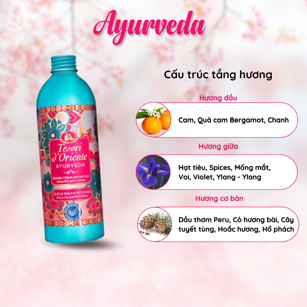 Sữa tắm hương nước hoa tesori d'oriente ý hương hoa sen / thanh long đỏ 500ml