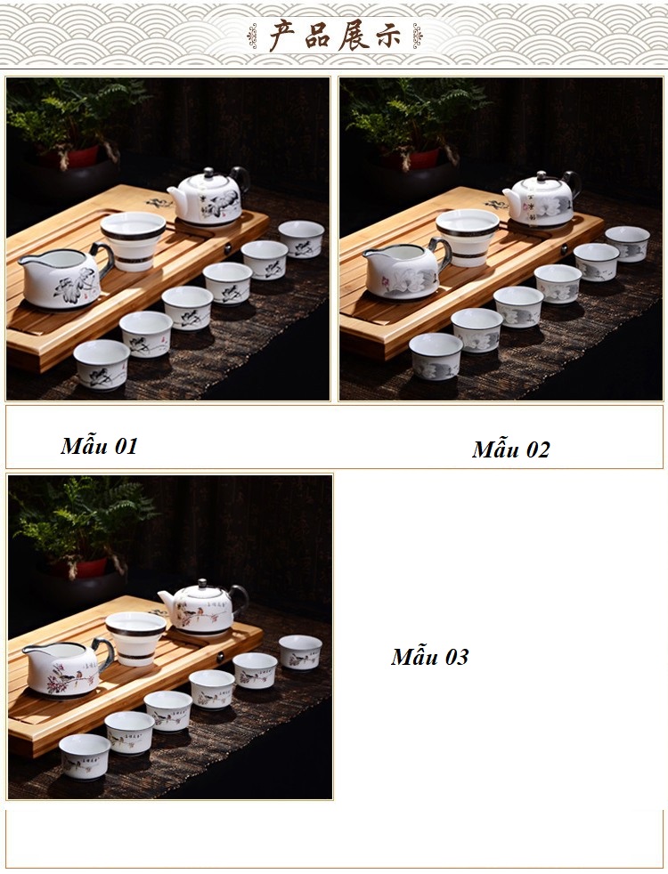 Bộ ấm chén sứ pha trà đạo (đầy đủ như hình)