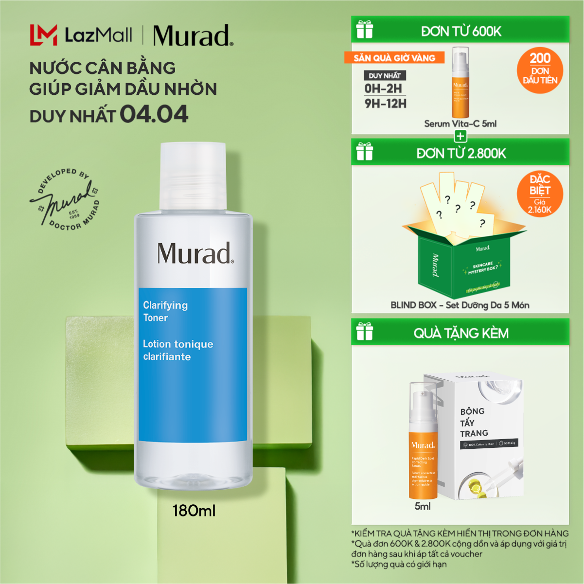 Nước cân bằng giúp giảm dầu nhờn Murad Clarifying Toner 180ml