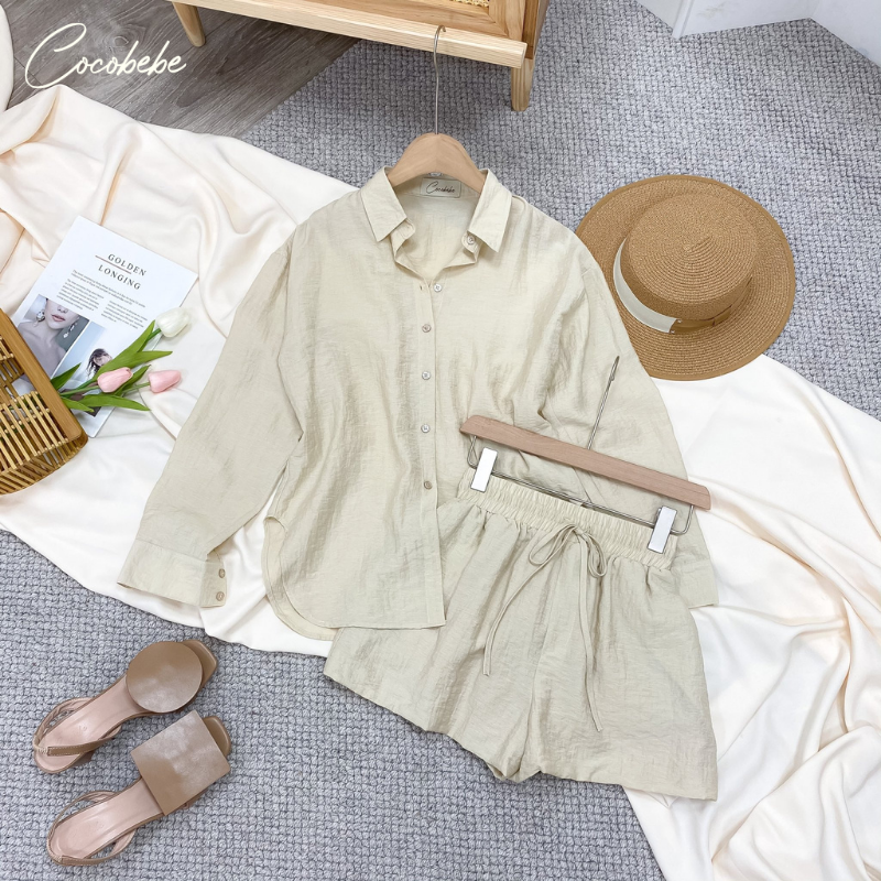 Set Áo Sơ Mi + Quần Ngắn Lưng Thun M3143 Cocobebe