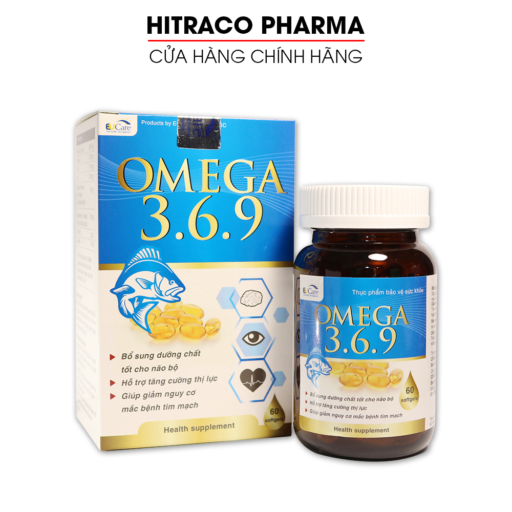 Viên dầu cá Omega 3 6 9 Tăng trí nhớ, Tăng cường thị lực, Khỏe mạnh tim mạch - Hộp 60 viên