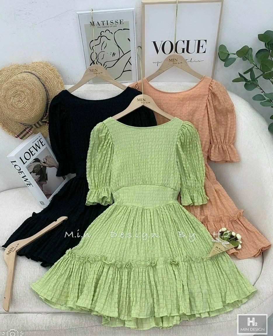 Đầm Chỉ Xốp Tay Bồng (có Mút Ngực)