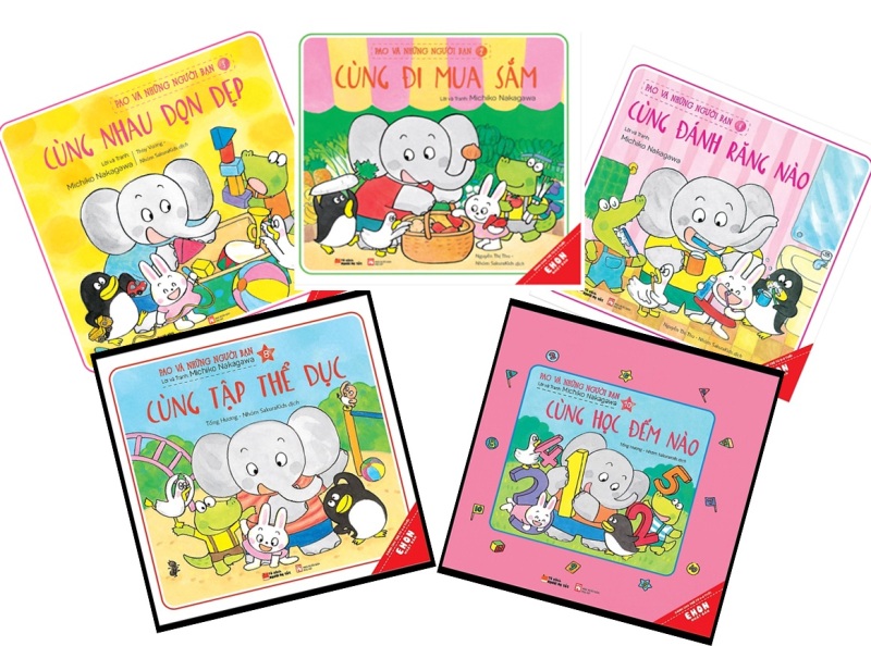 Mua Sách Ehon Cho Bé Từ 0 tuổi Đến 6 Tuổi - Pao Và Những Người Bạn - Combo 5 Cuốn (Cùng Nhau Dọn Dẹp, Cùng Học Đếm, Cùng Đánh Răng, Cùng Đi Mua Sắm, Cùng Tập Thế Dục)