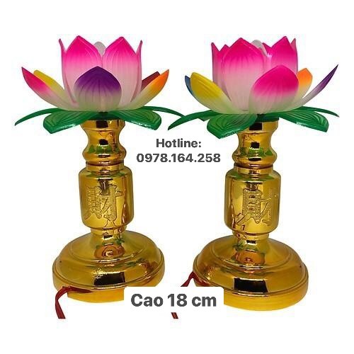 [HCM]Cặp đèn bàn thờ hoa sen cao 18 cm - HS03
