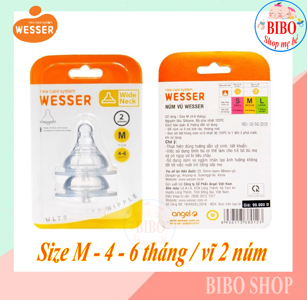 Núm Ty Wesser Cổ Rộng Siêu Mềm Có Van Thông Hơi Đủ Size S,M,L