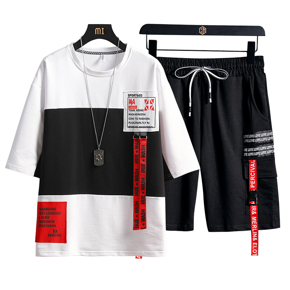 Bộ Quần Áo Thun Nam Phối Hai Màu Kèm Phối Dây Chữ Cá Tính Hot Trend 2024 Thời Trang 4MENHN SET NAM 9000039C3