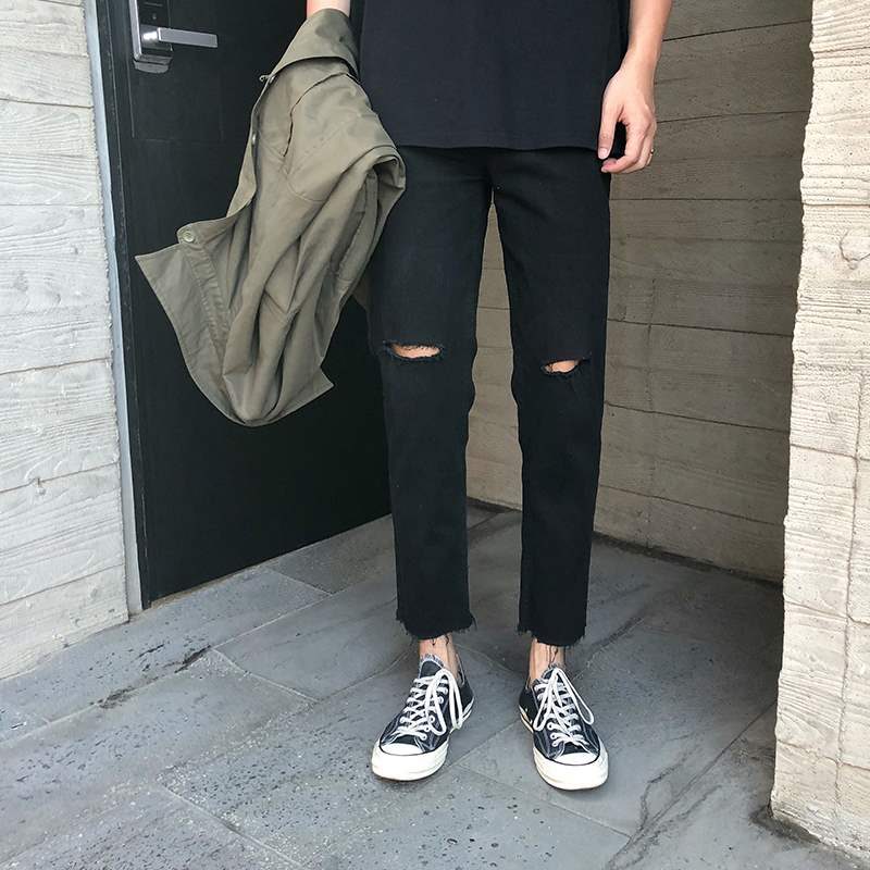Quần Jeans Nam Thời Trang Đen Xả Lai Unisex ( jean co giãn tốt )