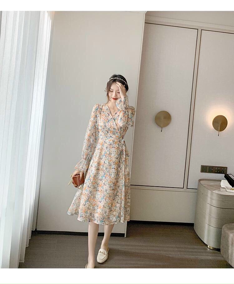 Đầm xòe voan nữ tay dài phong cách thanh lịch ts