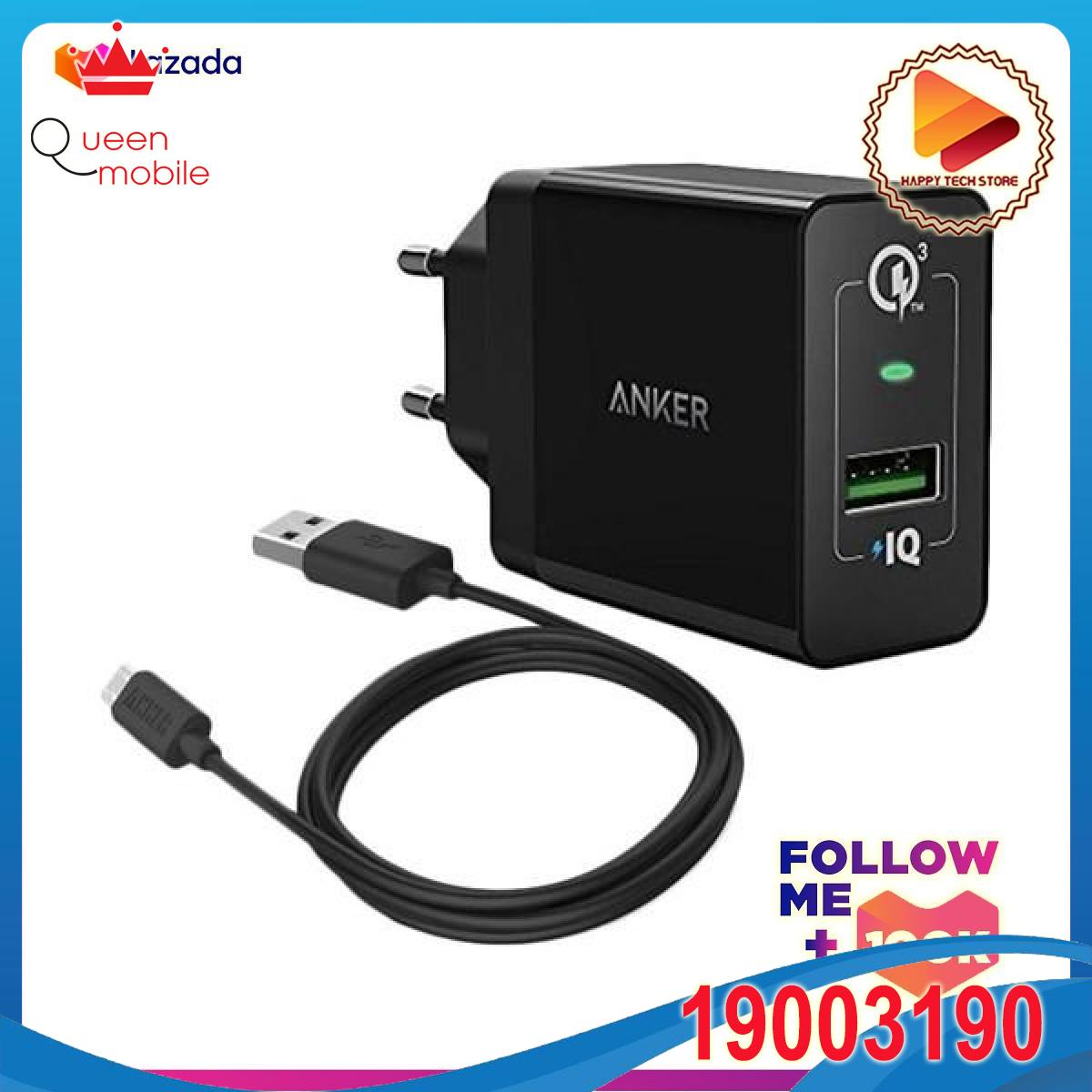 Sạc anker 1 cổng 18w quick charge 3.0, bộ sạc tường 3.0 sạc nhanh kèm cáp micro usb 0.9m - b2013