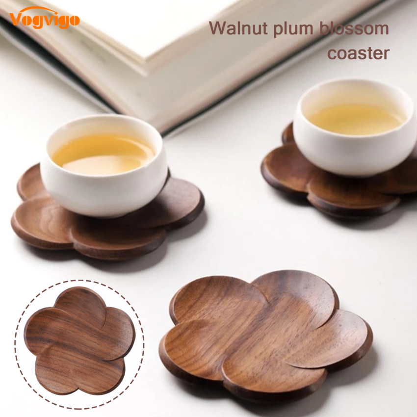 1Pc Black Walnut Coasters, Wooden Creative Petal-Shaped Tea Cup Holders, Kung Fu Tea Cups, Wooden Coasters, Used To Decorate Dining Tables, Tea And Coffee Tables