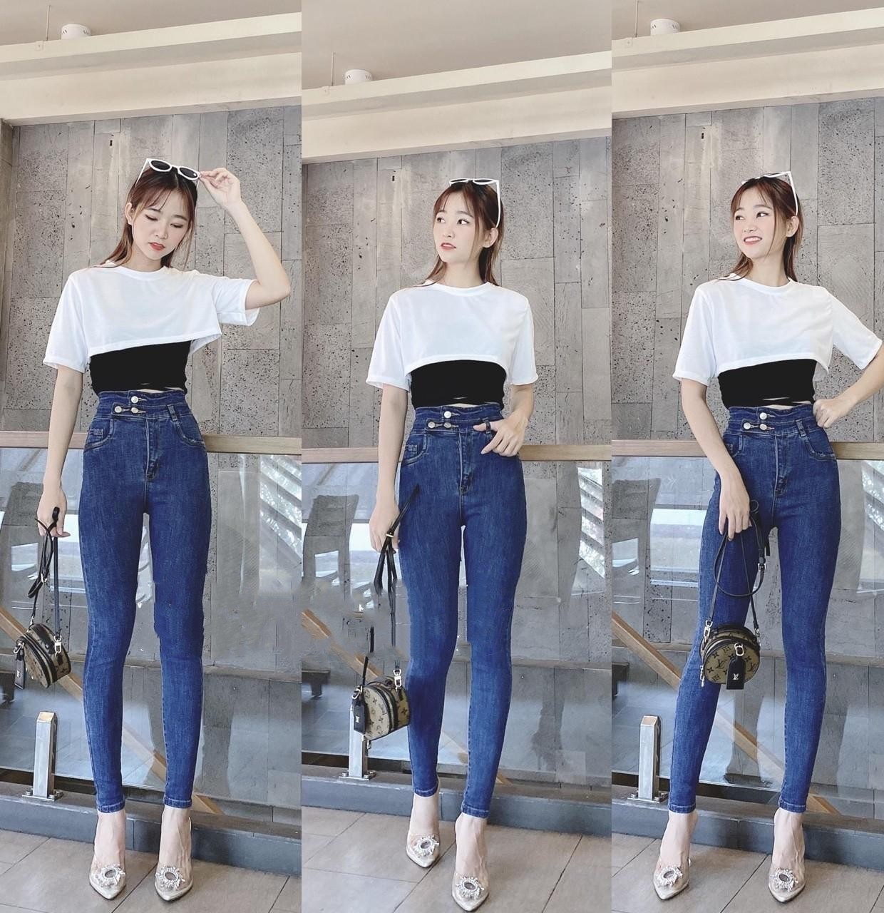 Quần jean nữ lưng cao HAI ĐAI 3 CÚC siêu hot trend mới nhất ( 3 màu ) 22/9&196