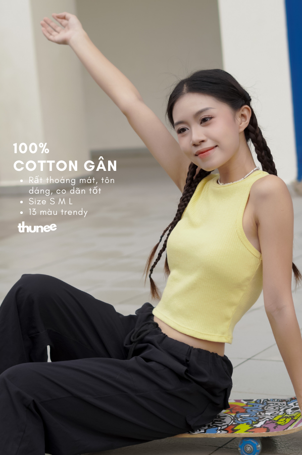 (nhiều màu) THUNEE Áo thun gân cotton ba lỗ nữ