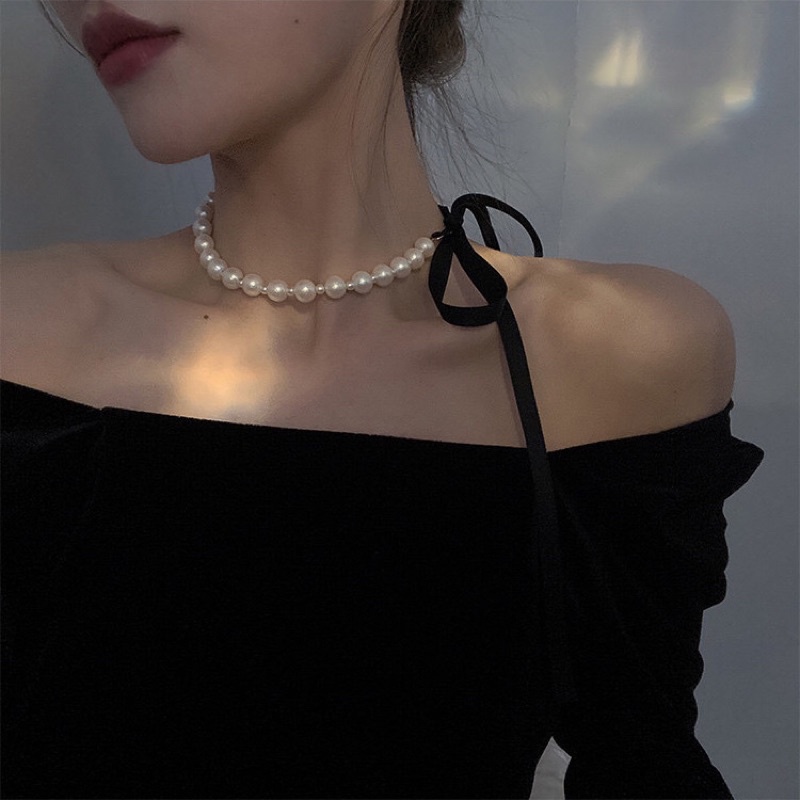 Dây Chuyền Ngọc Trai Choker Ruy Băng Đen Sang Trọng, Thời Trang - Ngọc Trai Trường Thịnh