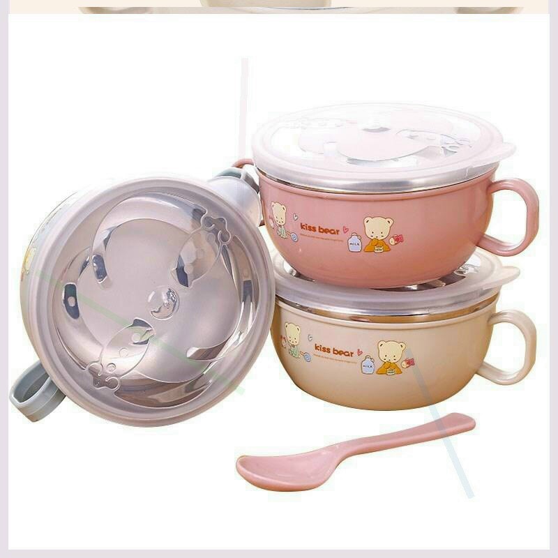Bộ bát kèm thìa ăn dặm inox có cách nhiệt cho bé