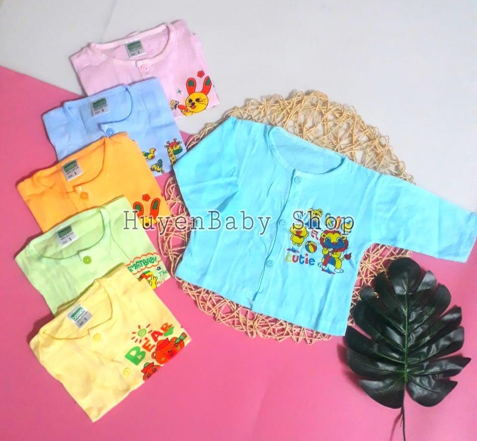 Bộ 5 Áo sơ sinh màu tay dài cúc giữa Bosini cho bé từ sơ sinh đến 11, kg