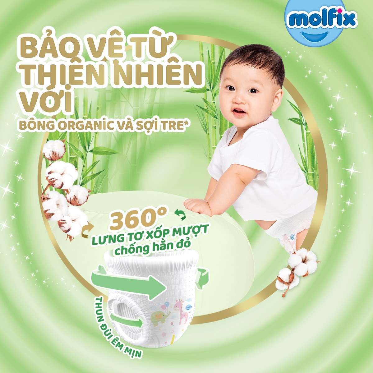 Tã/bỉm quần Molfix Thiên nhiên Regular XXL (15kg - 25kg) - Gói 16+2 miếng