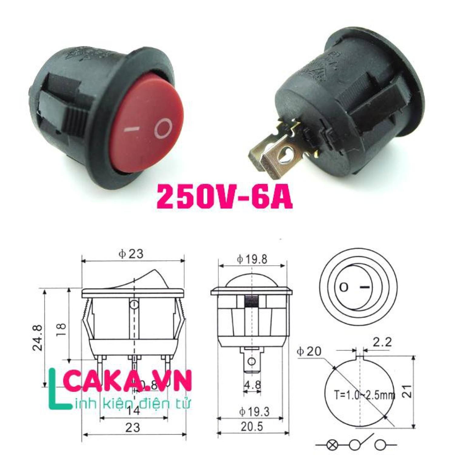 Công tắc on off tròn 250V 6A KCD1 không có đèn
