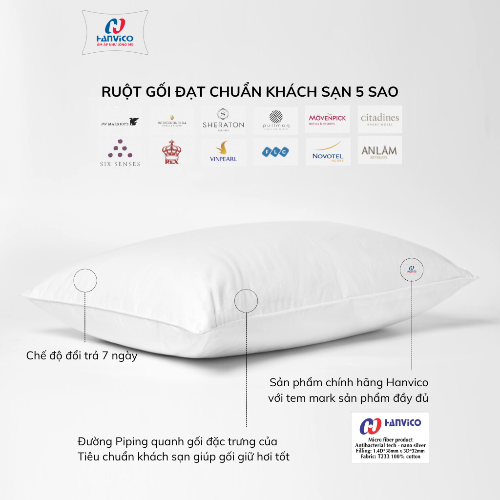 Ruột gối khách sạn Microfiber Hanvico cao cấp
