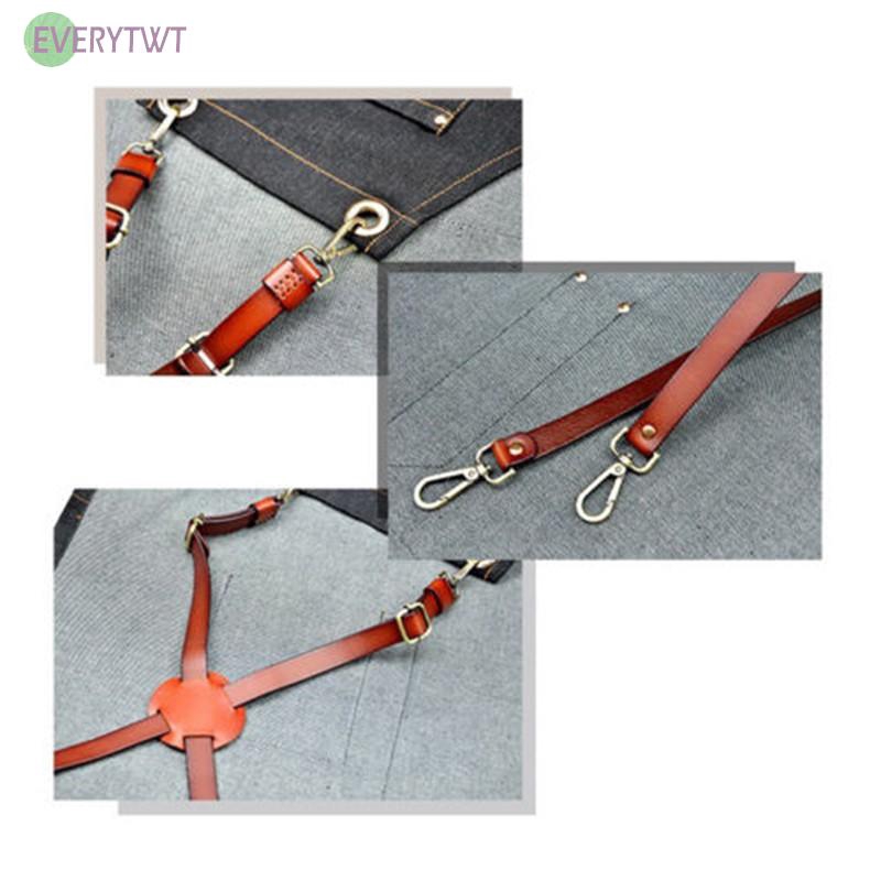 Denim Bib Retro Aprons Leather Strap Barista Barber Bartender BBQ tạp dề Chef Practical Multi-functional Workwear Uniform Clothes for Hairdressers Professional Work Clothes for Hairdressers Haircut Apron Household