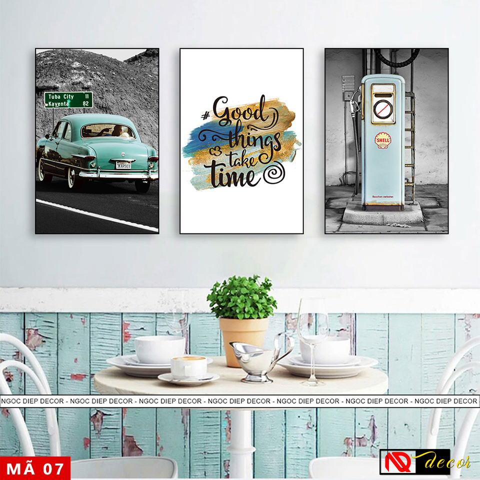 Bộ 3 bức tranh dán tường 3D hiện đại - Tranh décor dán tường phong cách Bắc Âu in sắc nét rực rỡ