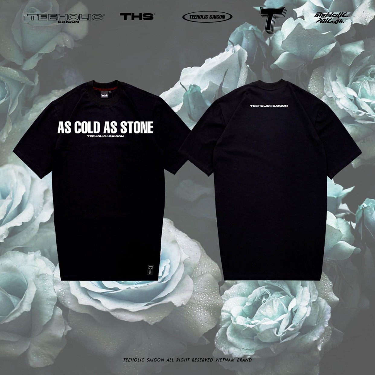 Áo Thun Nam Nữ TEEHOLIC In Chữ As Cold As Stone Màu Đen
