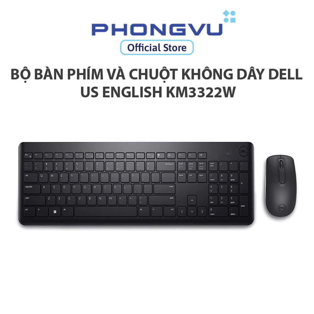 Bộ bàn phím và chuột không dây dell us english km3322w - đen - bảo hành 12 tháng