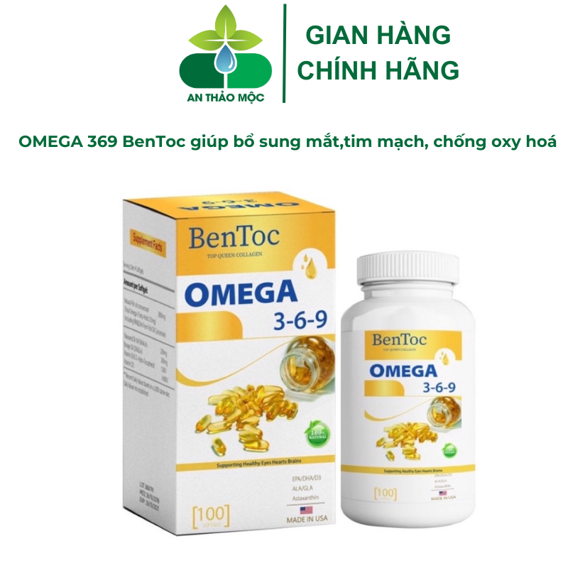 Dầu cá Omega 369 Bentoc bổ não, sáng mắt nhập khẩu Mỹ lọ 100 viên