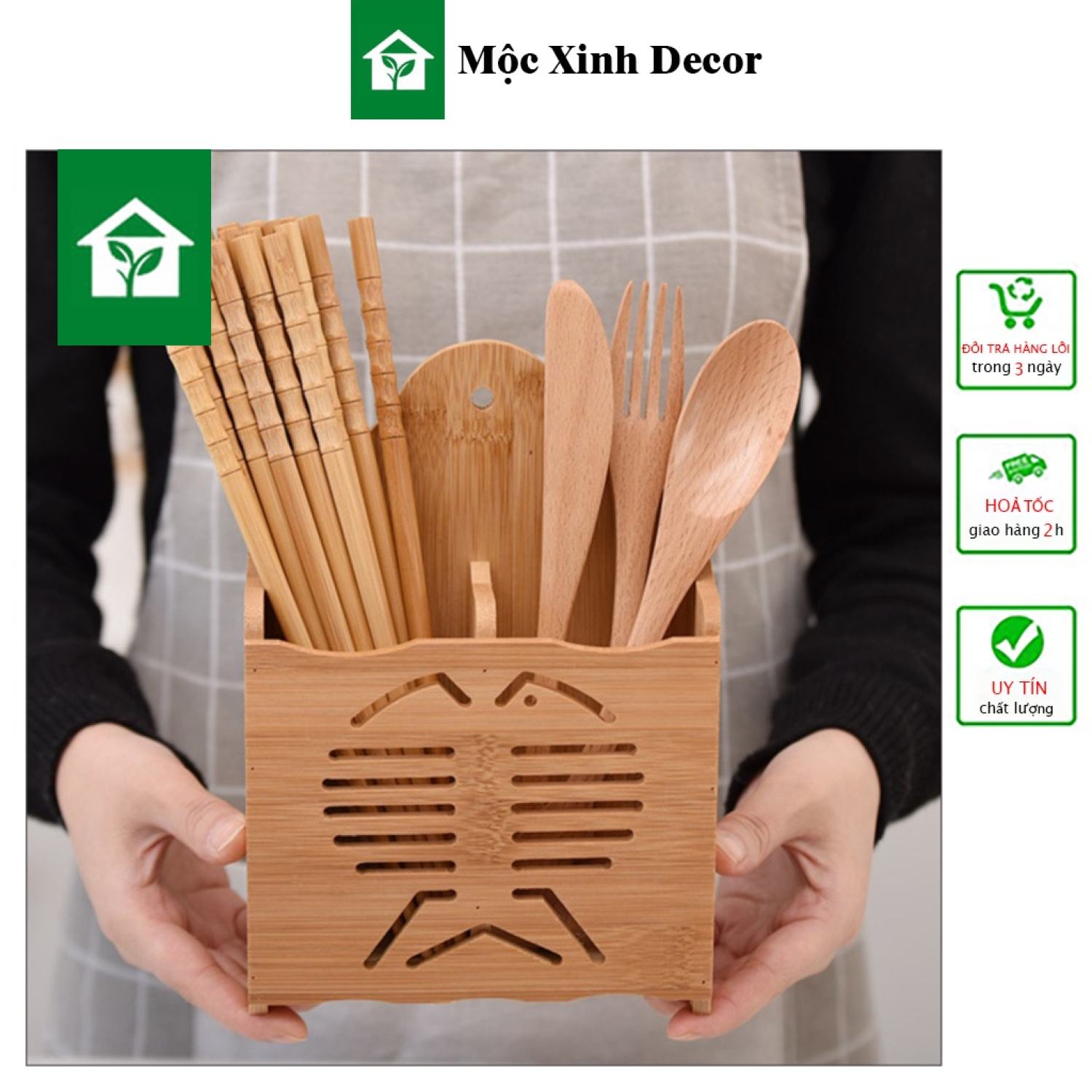 Ống đựng đũa, muỗng, thìa gỗ