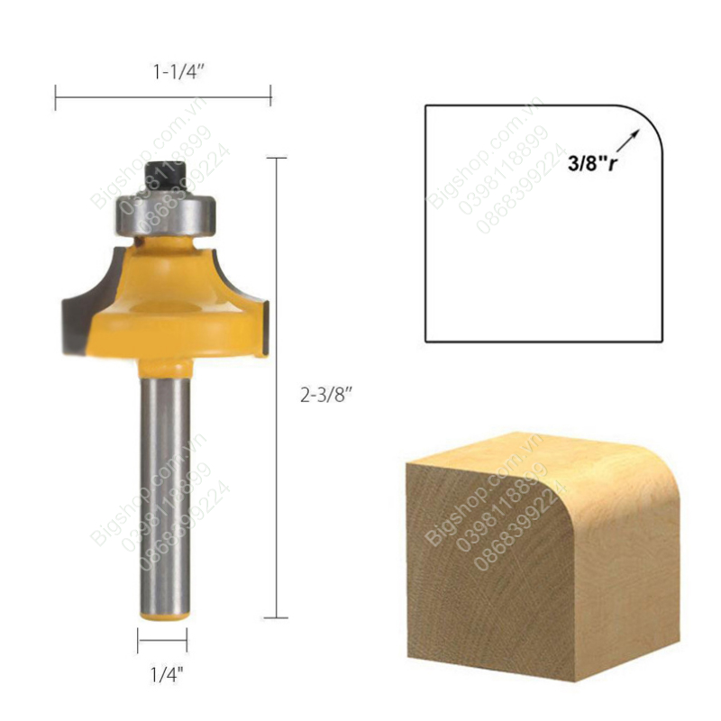 Bộ 4 mũi phay soi gỗ góc tròn cốt 1 phần 4 inch