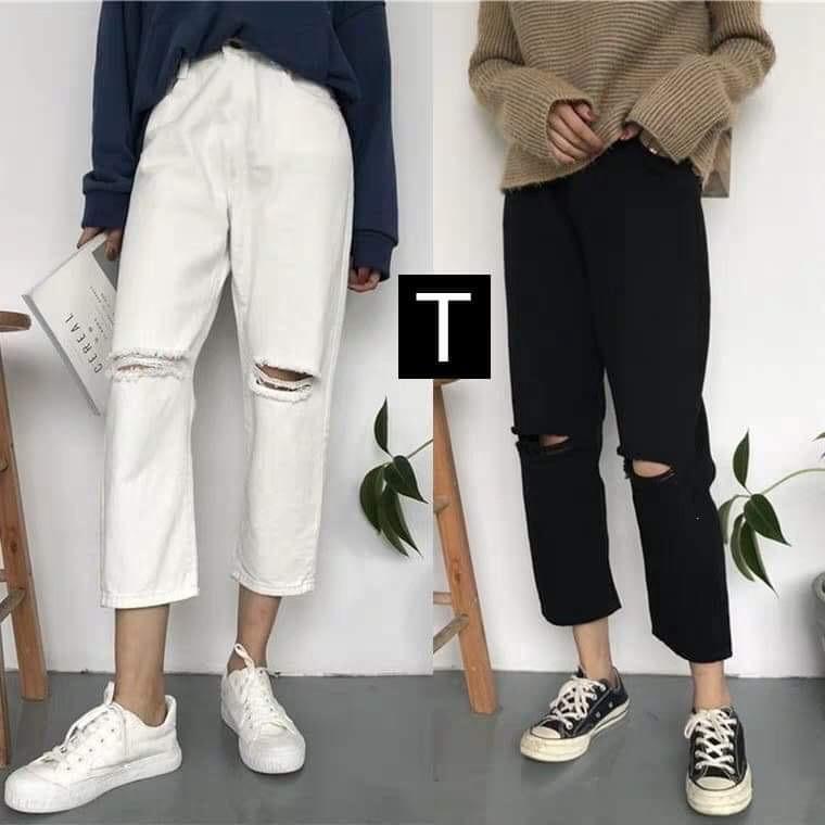 Quần baggy kaki nữ rách gối DTR0319
