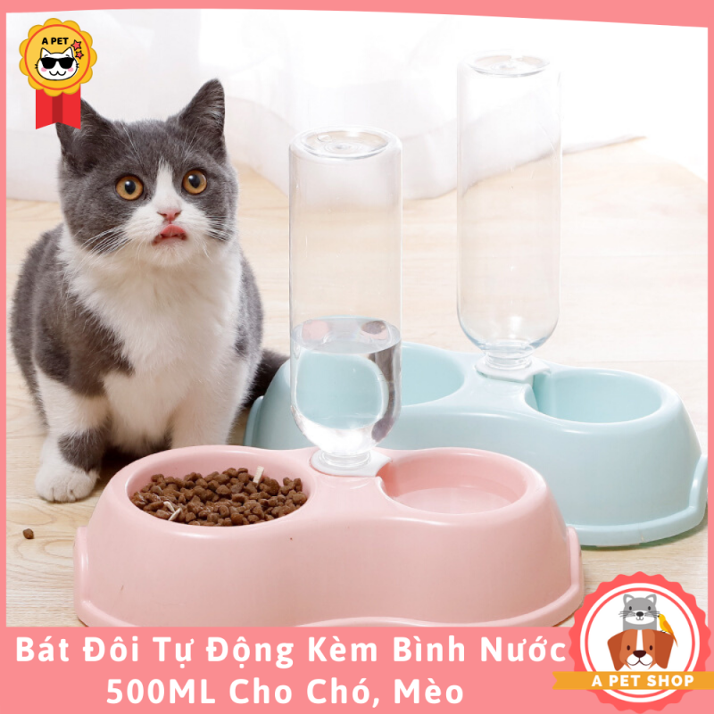 Bát Ăn Đôi Cấp Nước Tự Động Kèm Bình Nước 500ml Cho Chó Mèo ( Có Video) - A Pet Shop