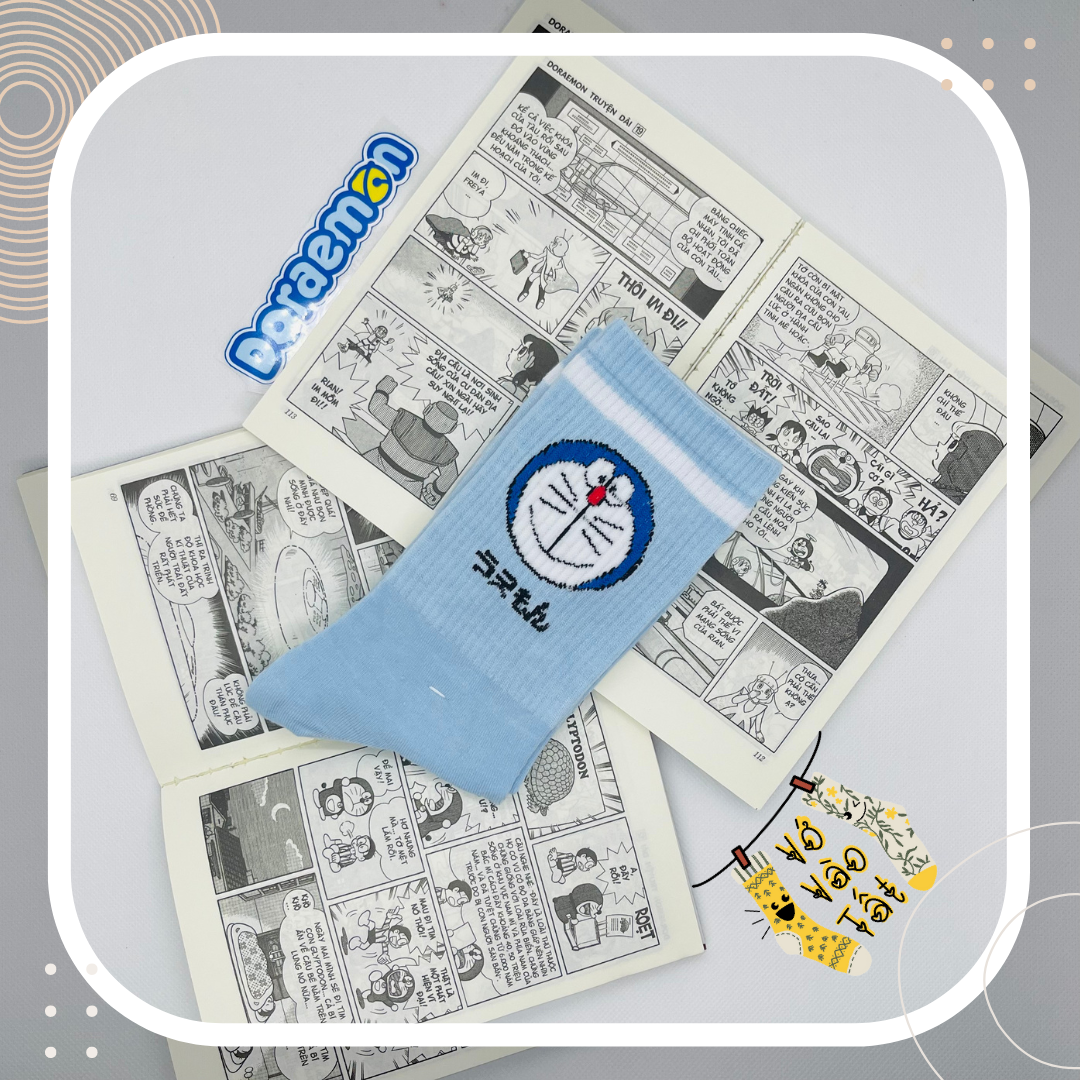 VỚ TẤT CỔ CAO DORAEMON XANH BIỂN NHẠT
