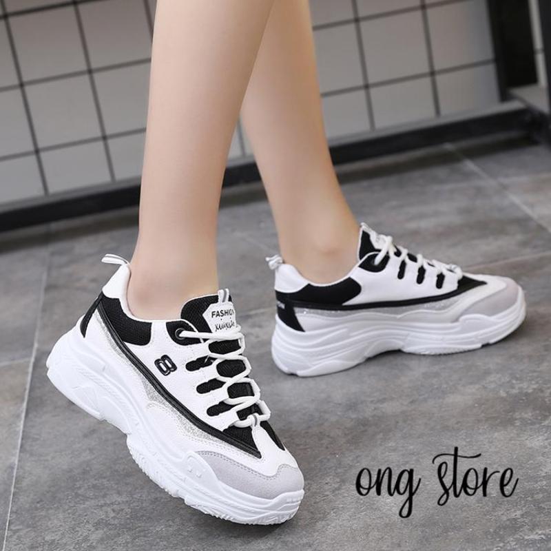 (Có size nam nữ) Giày thể thao nữ số 8 (đen trắng)