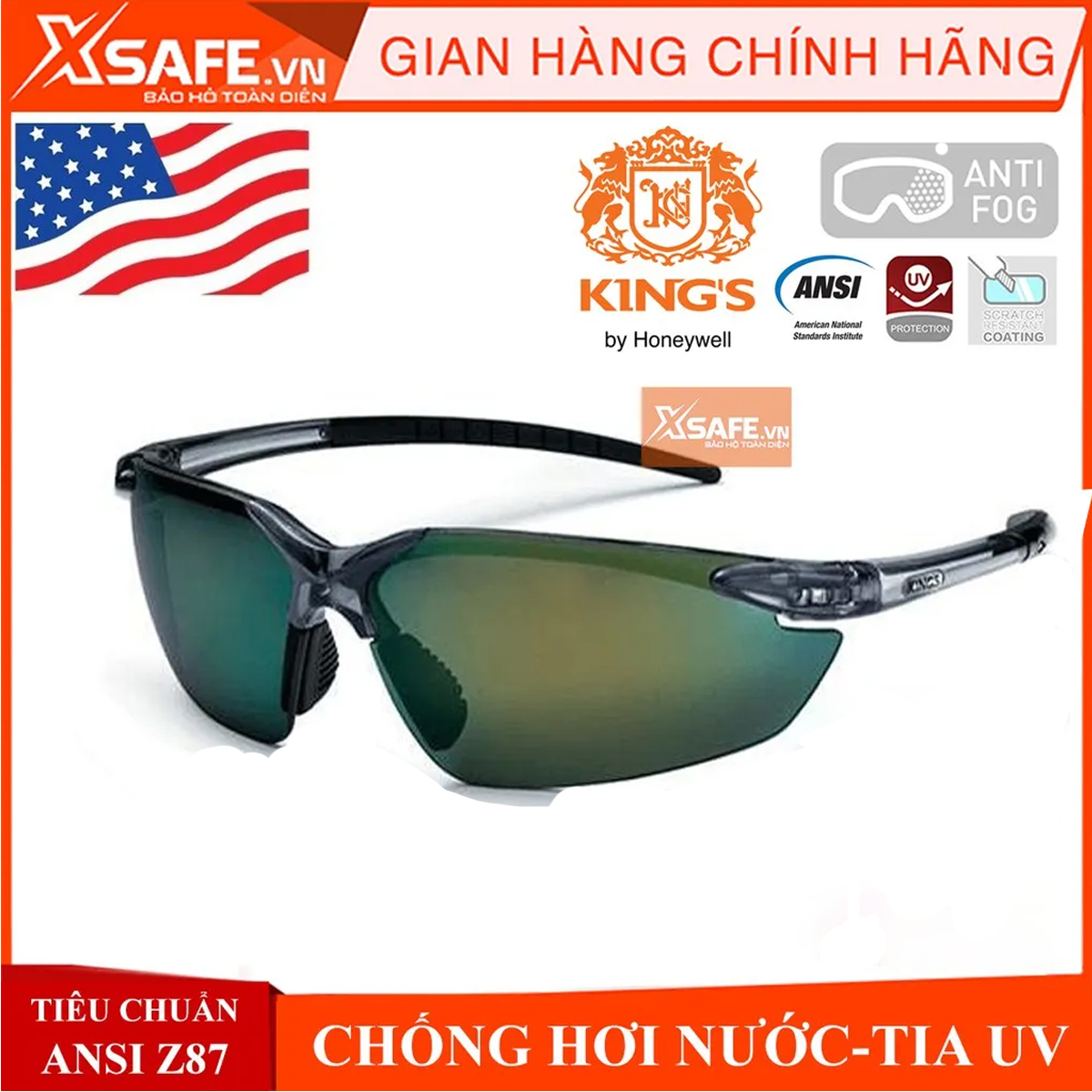 Kính chống bụi Kings KY715kính bảo hộ chống tia UV, chống nắng, trầy xước, đọng sương. Mắt kính râm màu gradiant