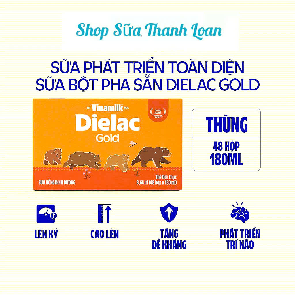 (Có Thẻ Tích Điểm) Thùng 48 Hộp Sữa Bột Pha Sẵn Vinamilk Dielac Gold 180ml.