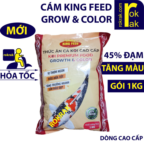 Cám KING FEED GROW & COLOR (Bịch 1Kg) đạm cao 45% TĂNG MÀU với công thức dòng mới CAO CẤP KINGFEED CÁ KOI