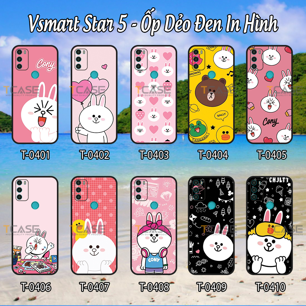 [HCM]Ốp lưng Vsmart Star 5 - Ốp dẻo đen in hình Thỏ cute