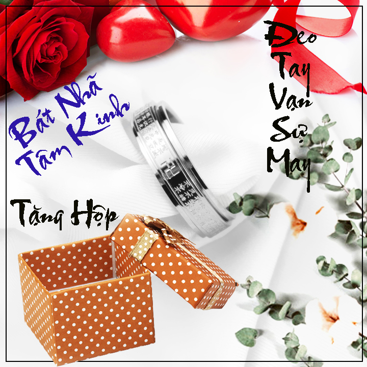 Nhẫn titan cao cấp bát nhã tâm kinh màu trắng sáng đẹp, không đen - tặng hộp - đeo tay vạn sự may