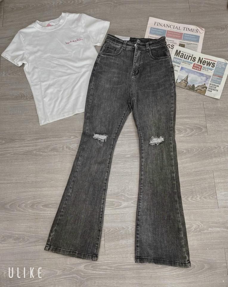 Quần loe nữ jeans lưng cao ống bass cổ điển tôn dáng - dong phuong fashion