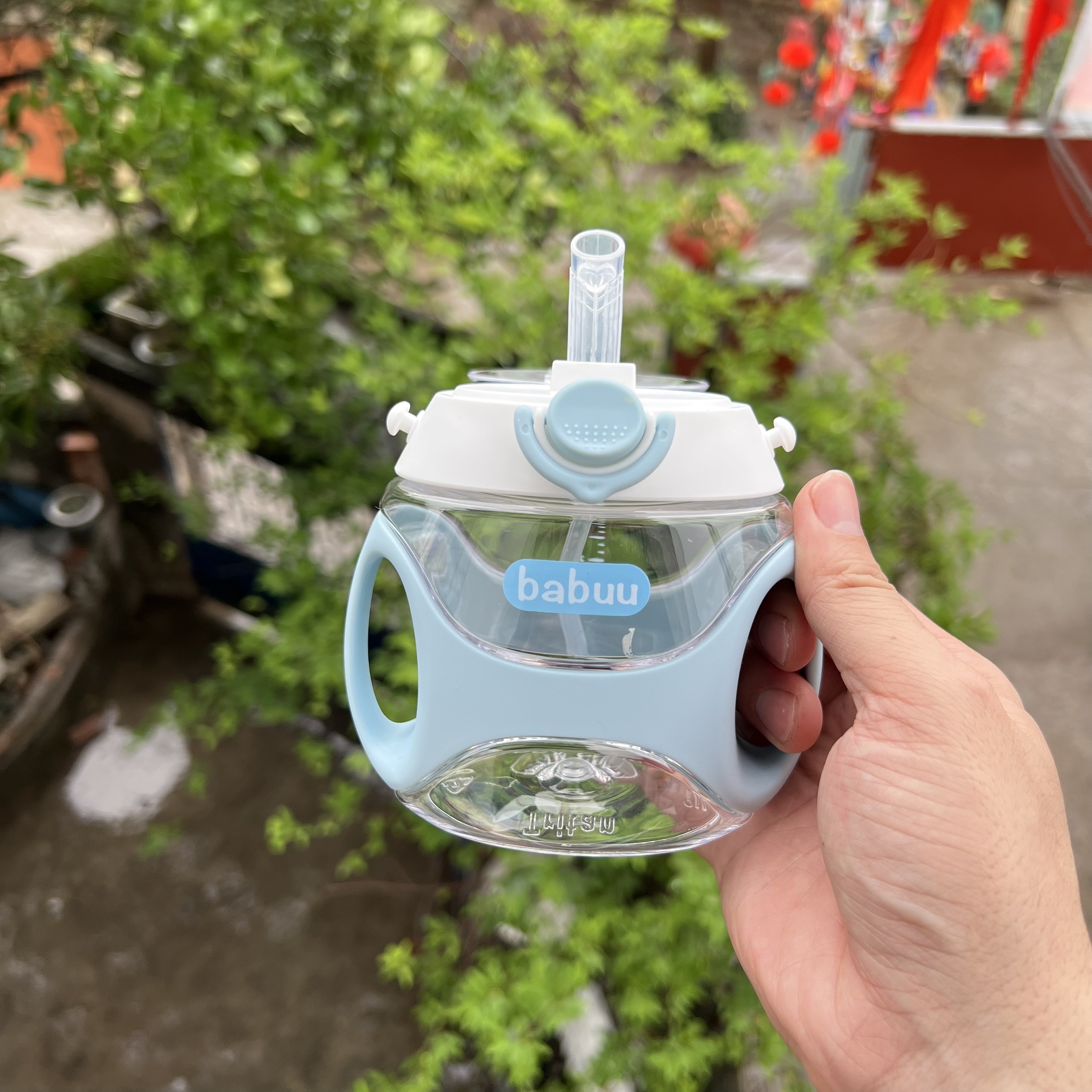 Bình Hút Babuu 330ml Kèm Van Chống Sặc,Dây Đeo
