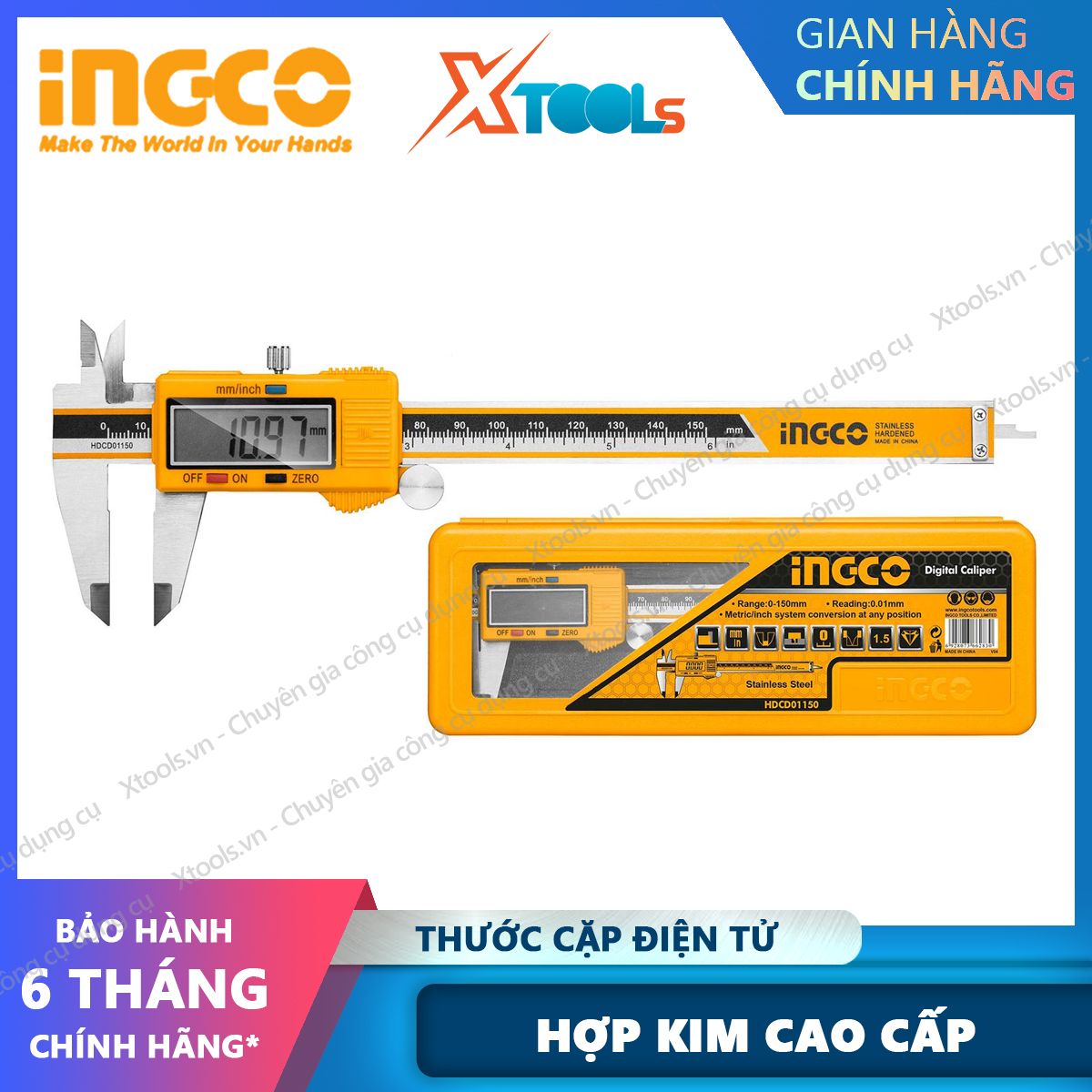 Thước kẹp điện tử HDCD01150 thước đo đường kính điện tử vỏ thước bằng nhựa. thay đổi số liệu đo hiển thị mét, inch