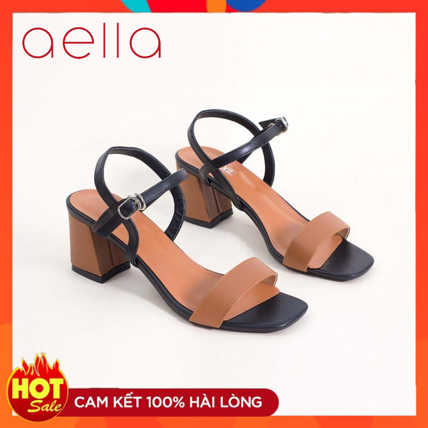 [HÀNG VNXK]Giày cao gót nữ đế vuông 5 phân quai phối màu thời trang AELLA244 - Giày sandal cao gót nữ dáng công sở