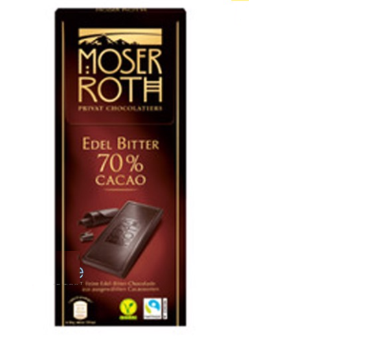 Thanh sô cô la schokolade 70% cacao hiệu Moser Roth 125g