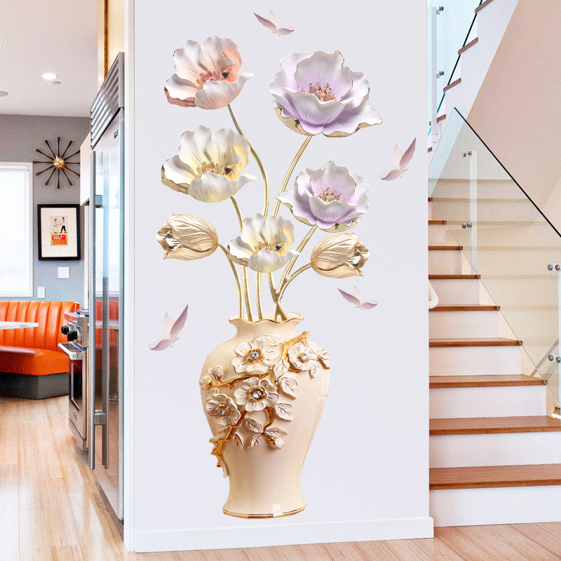 Decal dán tường bình hoa sen trắng GS 9838