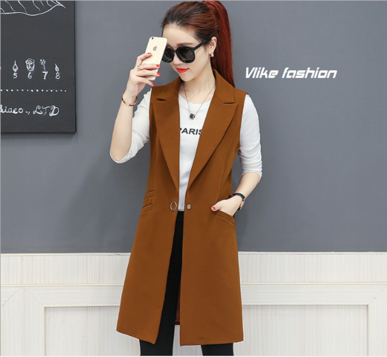 Vest nữ dáng dài sát nách may thiết kế