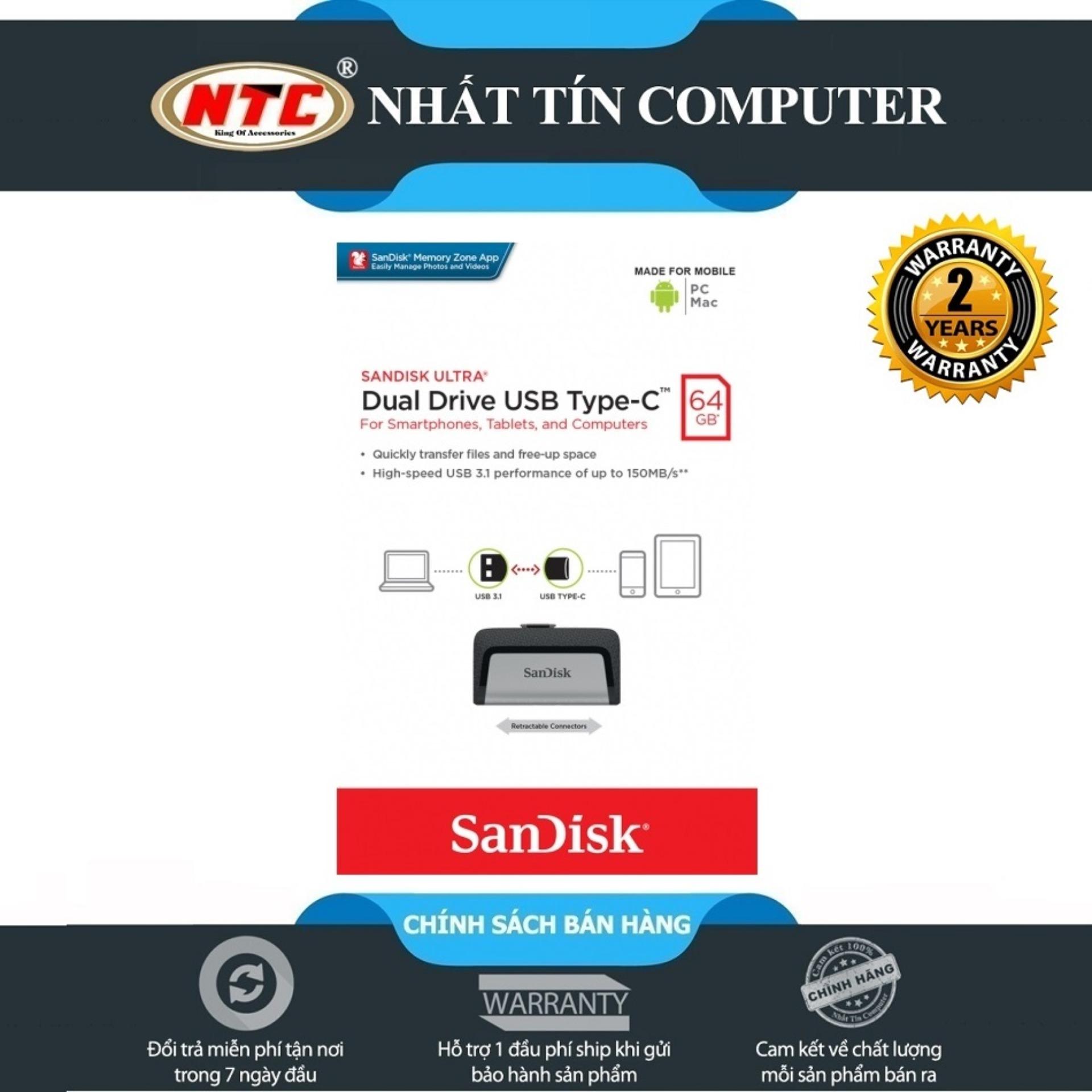USB OTG Sandisk Ultra Dual Type-C 3.1 64GB 150MB/s (Bạc)