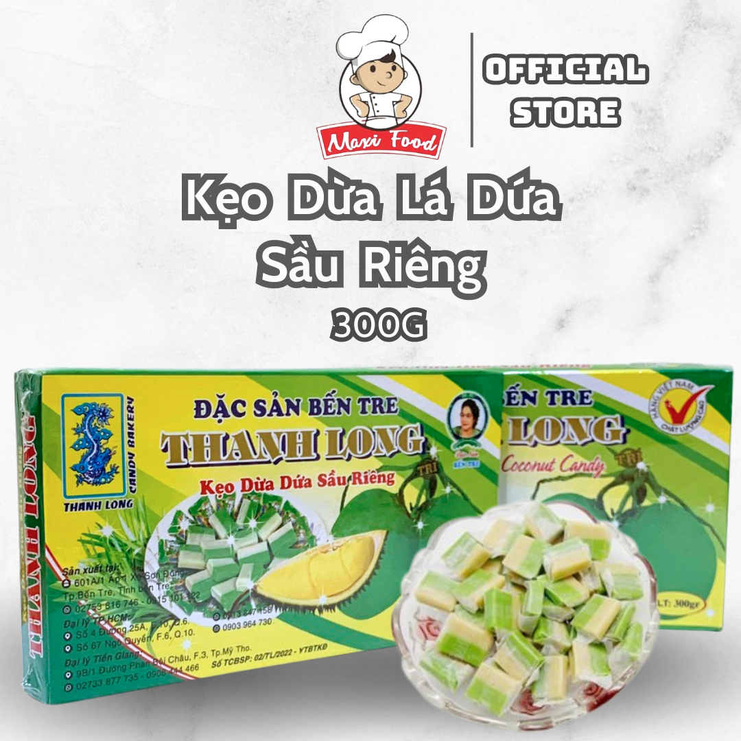 300g kẹo dừa lá dứa sầu riêng hiệu thanh long - maxifood