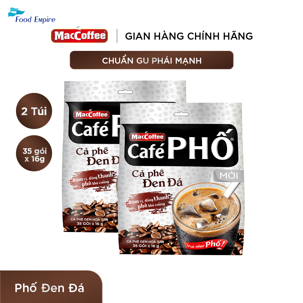[Tặng ly Cafe Chồn] Combo 2 Túi cà phê Phố Đen Đá MacCoffee (560gr - 16gr x 35 gói)