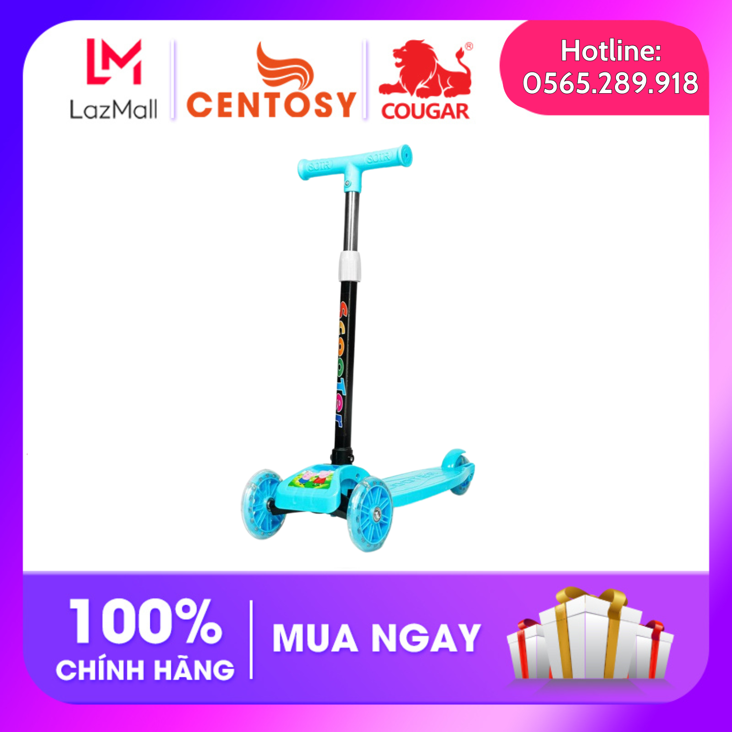 Xe trượt scooter cho bé dưới 30kg - Xe trượt soocter HY01, bánh xe có đèn phát sáng